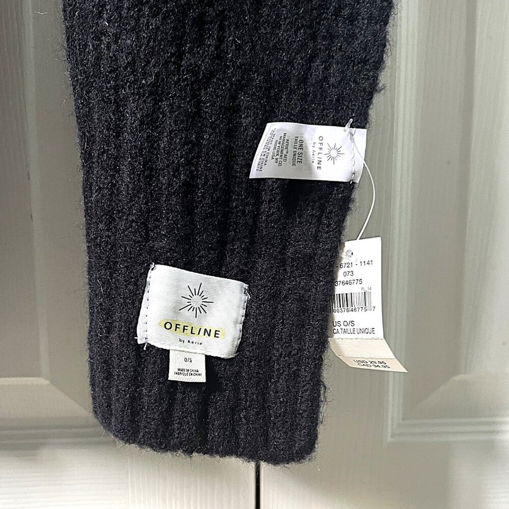 NWT AERIE OFFLINE BLACK LONG RECTANGLE WAFFLE KNIT SCARF - Picture 2 of 2